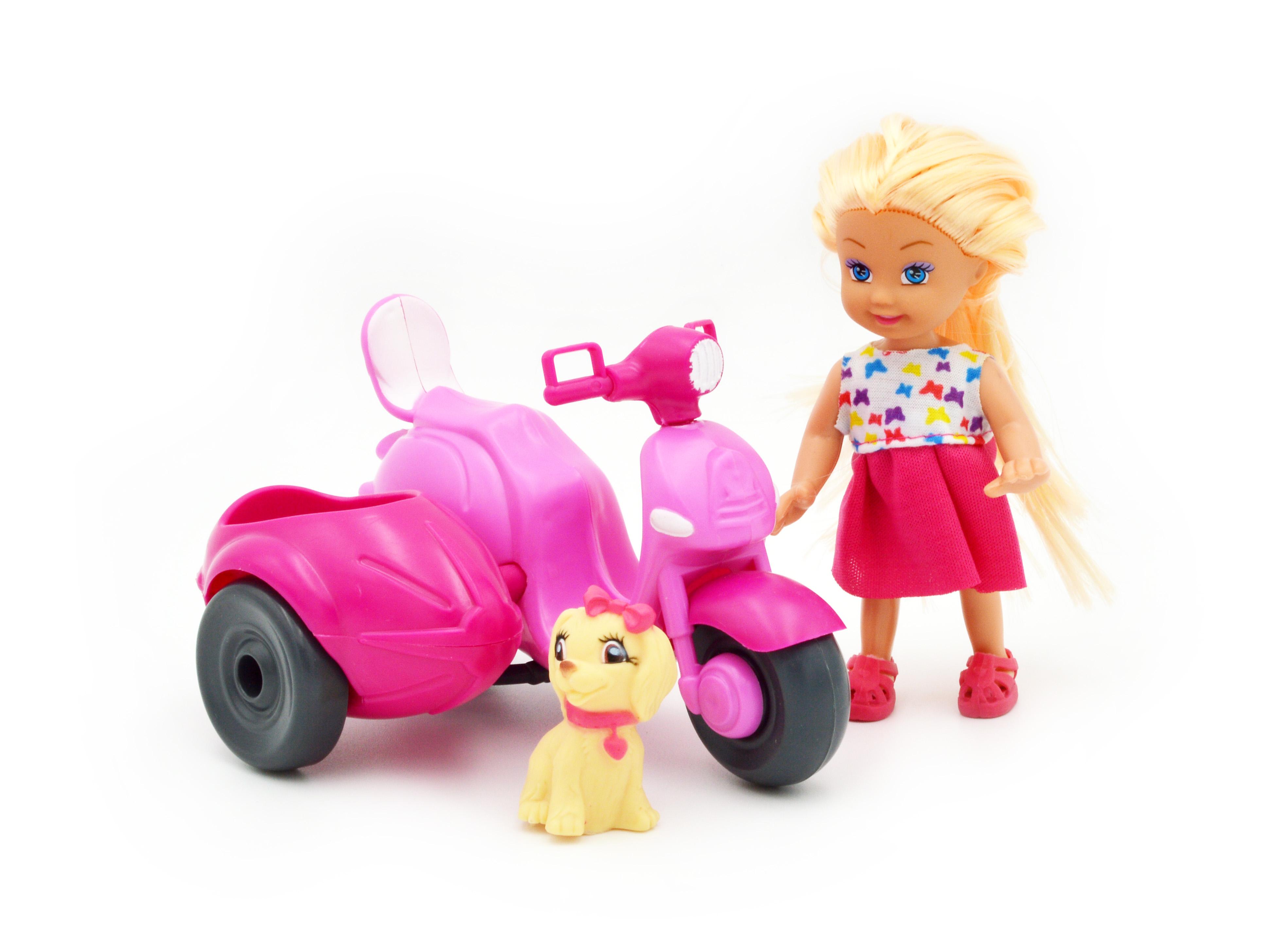 Куколка маленькая 899-15 с мотоциклом с коляской собачка