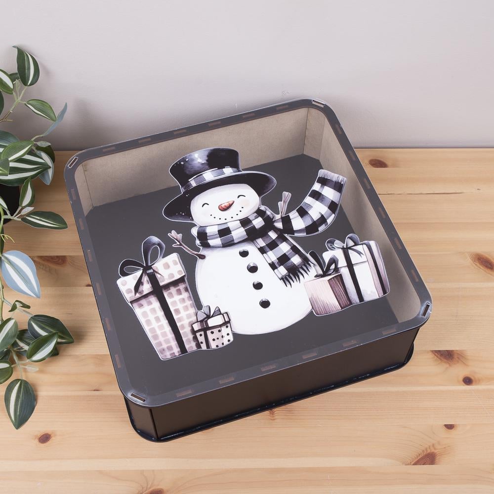 Коробка квадратная Снеговик 32,5 см (1313-3)