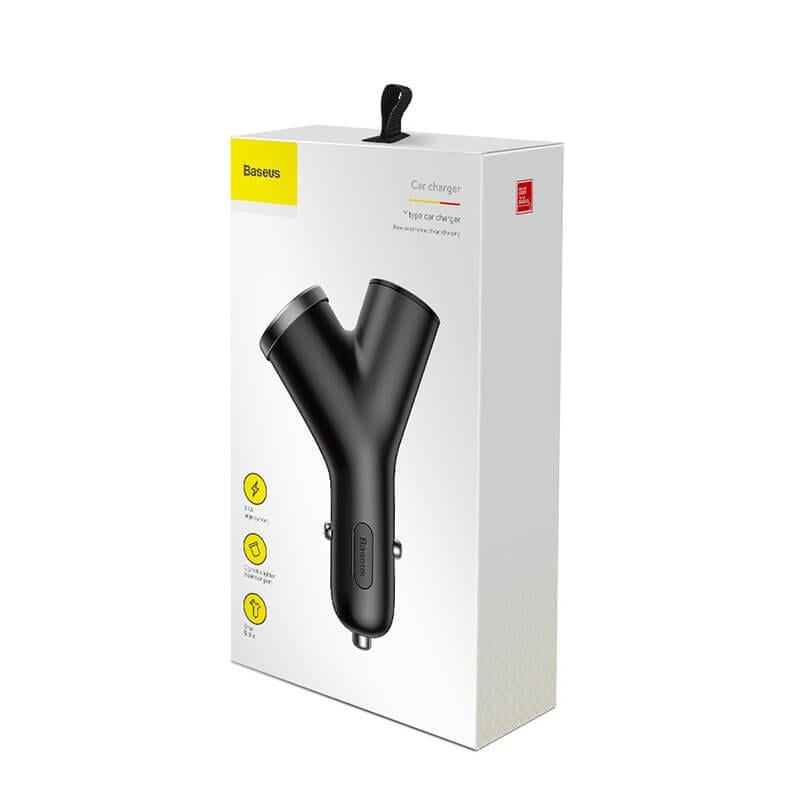 Зарядное устройство автомобильное BASEUS Y type dual USB+cigarette lighter extended car charger 3.1 A Black (CCALL-YX01)