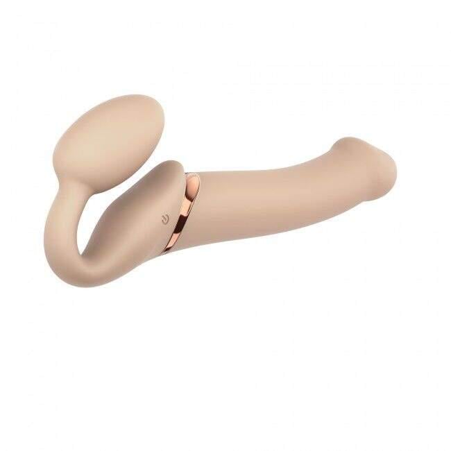 Страпон безремневой Strap-On-Me Vibrating Flesh регулируемый с пультом ДУ L d 3,7 см ( 38131556)