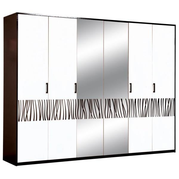 Распашной шкаф Світ Меблів Бася Новая 6ДЗ в спальню 2725x605x2125 из ДСП цвет Черный/Белый принт Нейла