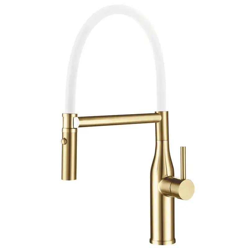 Змішувач для кухні KOER KI-70034-12 з гнучким виливом Золотий матовий з білим (KR5811) Змішувач для кухні KOER KI-70034-12 з гнучким виливом Золотий матовий з білим (KR5811)