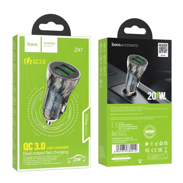 Зарядное устройство автомобильное Hoco Z47 Transparent QC3.0 18W Black - фото 2 Зарядное устройство автомобильное Hoco Z47 Transparent QC3.0 18W Black - фото 2