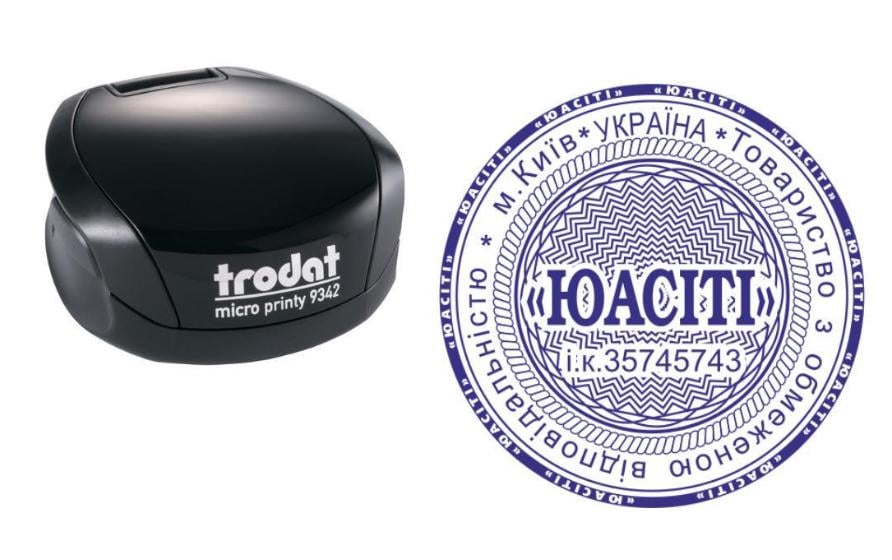 Печатка ТОВ на кишеньковому оснащенні Trodat Micro Printy 9342 d 42 мм Чорний (ТОВ11/9342/B)