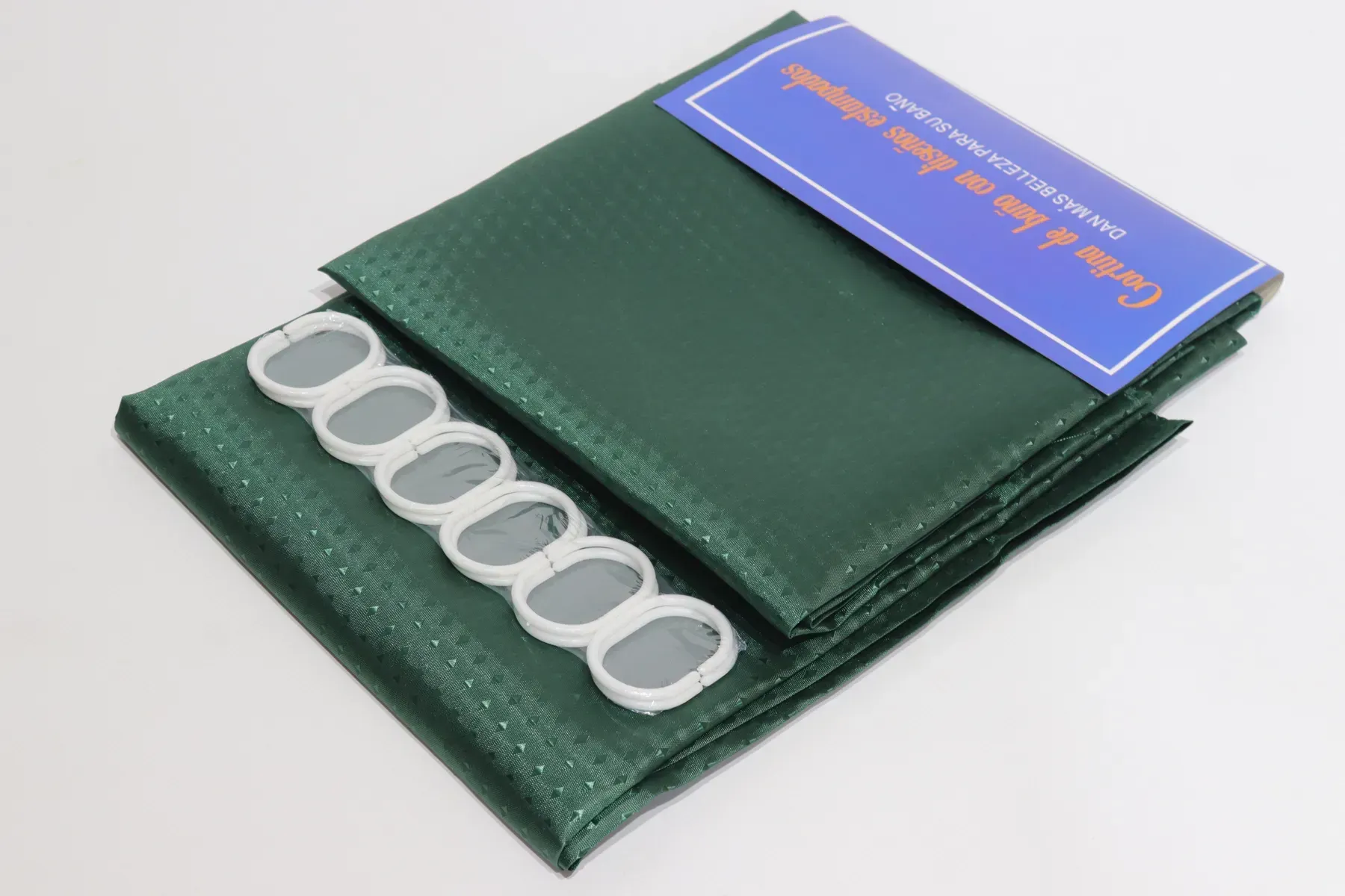 Шторка для ванной с кольцами однотонная 240х180 см Темно-зеленый (5314/darkgreen)