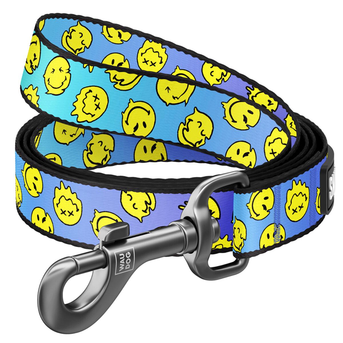 Поводок для собак Waudog Nylon Смайлики L/XXL 25 мм х 122 см Голубой (342-0182 Col)
