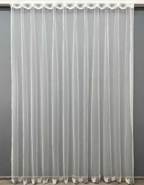 Тюль грек сетка с вышитым узором Молочный/Какао (1466т)