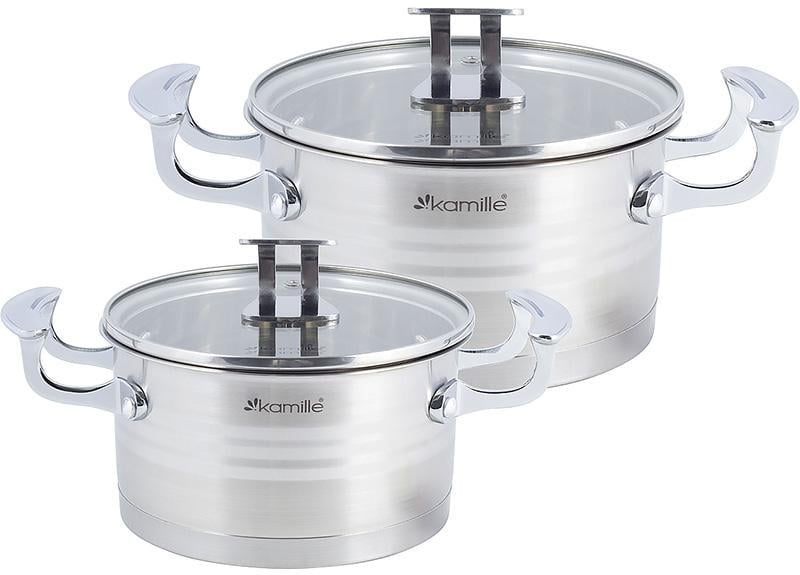 Набір каструль Casserote з нержавіючої сталі зі скляними кришками 1,5/2,4 л