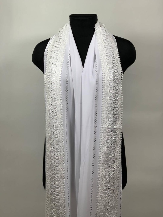 Шарф шифоновый с камешками Белый (ШарфШиф38)