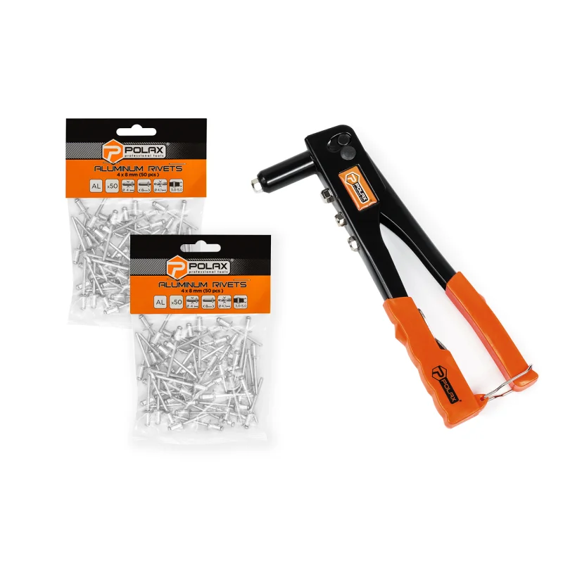 Набор Polax пистолет для заклепок "Стандарт" и заклепки 4 х 8 мм 2 уп. (337-04)