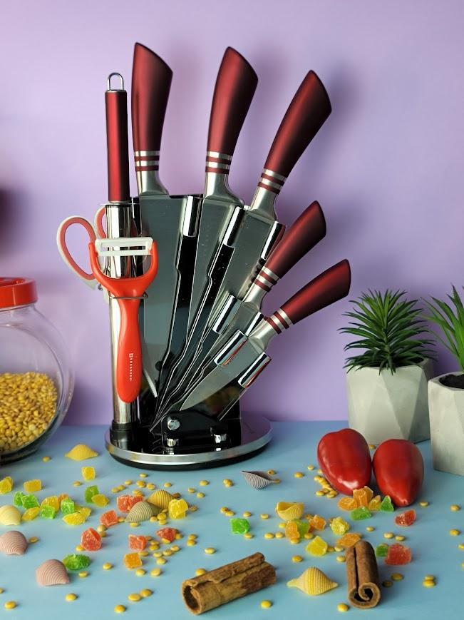 Набор кухонных ножей с подставкой Edenberg EB-913 9 предметов Красный (2530555666) - фото 6 Набор кухонных ножей с подставкой Edenberg EB-913 9 предметов Красный (2530555666) - фото 6