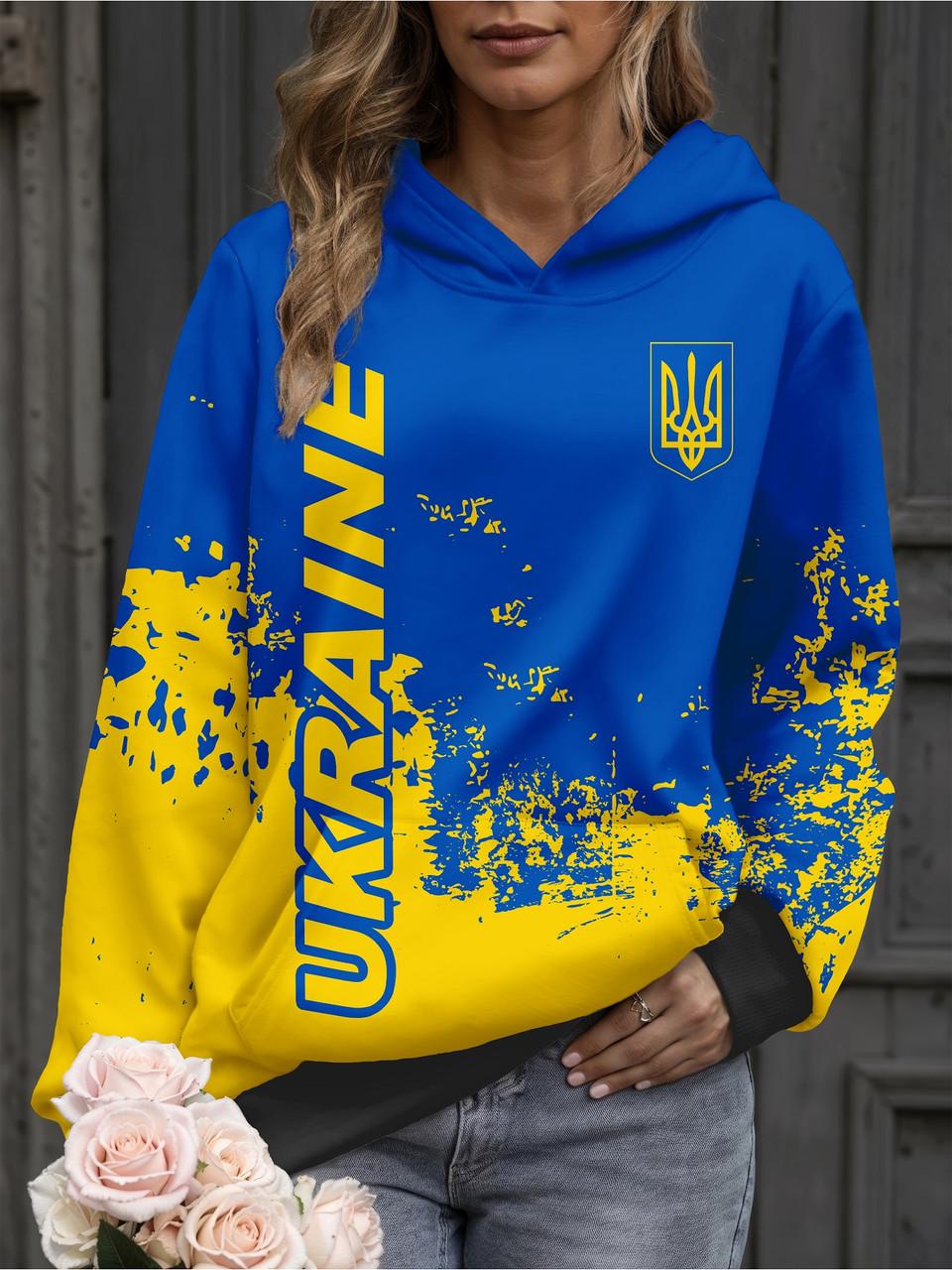 Худі жіноча з українською символікою 3XL Синій/Жовтий (11313)