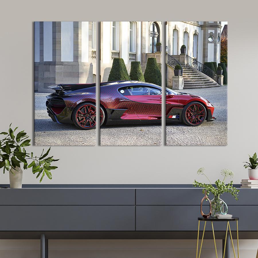 Картина на холсте триптих Bugatti Divo с необычным окрасом 78x48 см (1306-31)