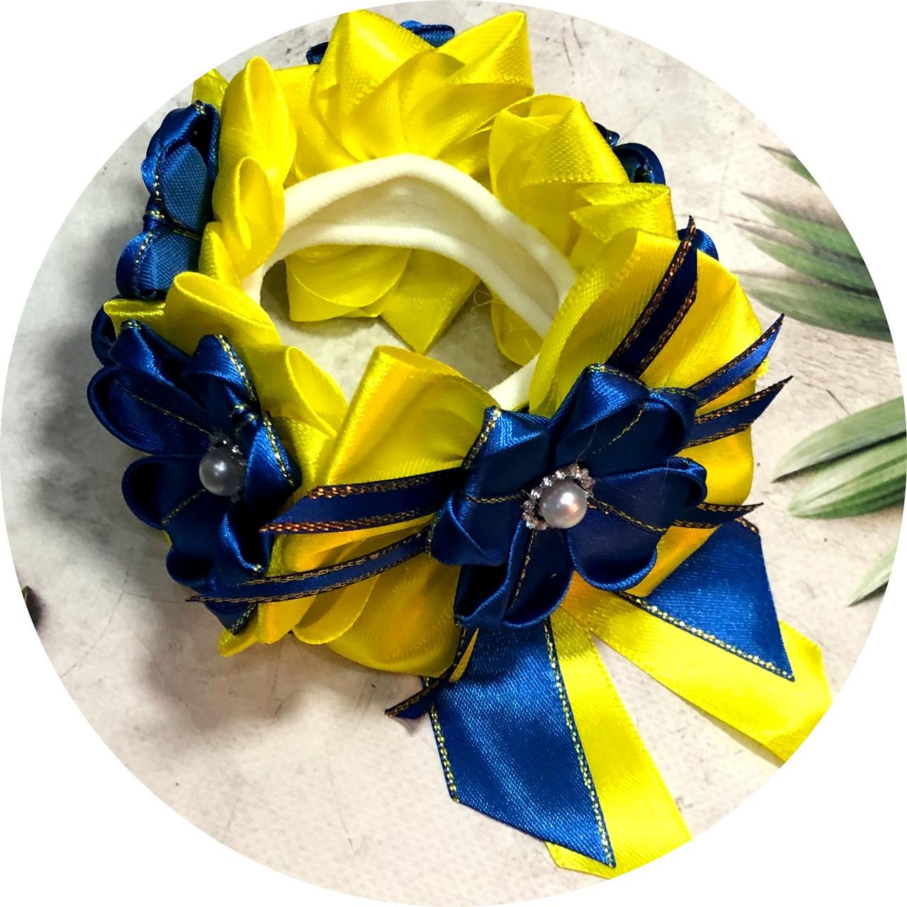 Резинка на гульку/пучок с бантом Желто-синий (11521)