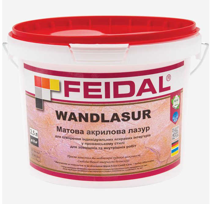 Лазурь декоративная акриловая Feidal Wandlasur матовая для прованского стиля 2,5 л