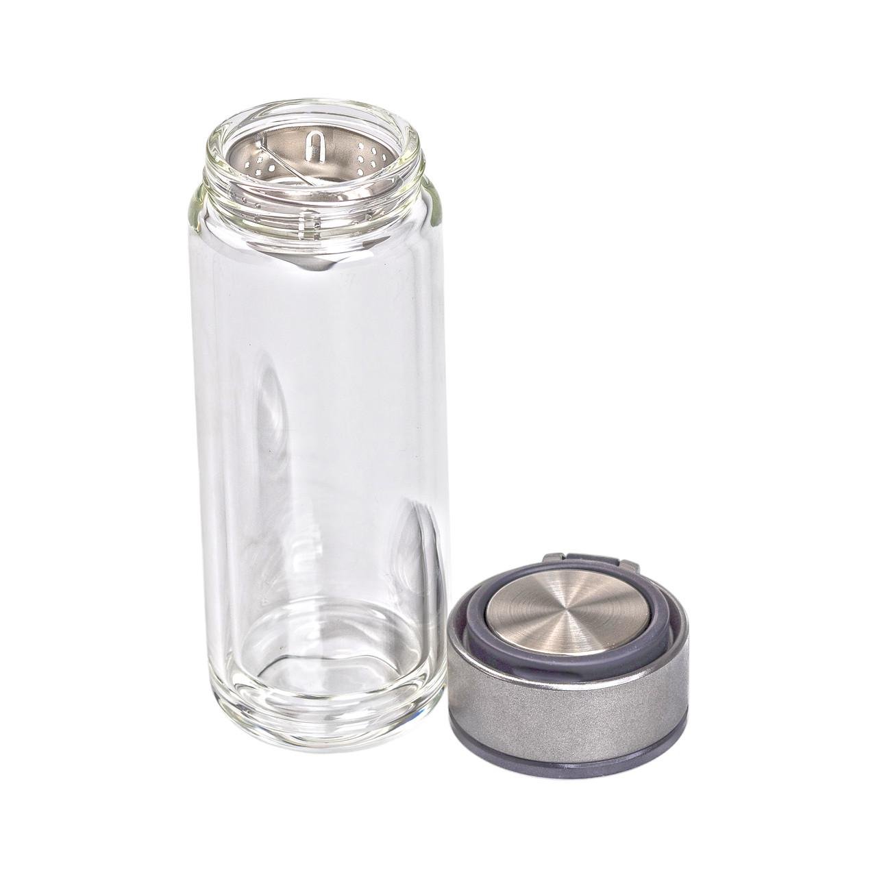 Термос стеклянный с двойными стенками и ситечком 0,33 л Серый (5509) - фото 9