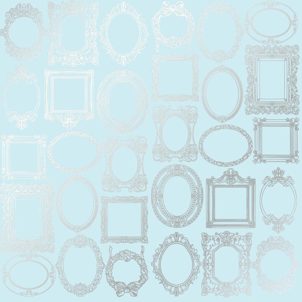 Лист бумаги односторонний Silver Frames с серебряным тиснением 30,5х30,5 см Blue