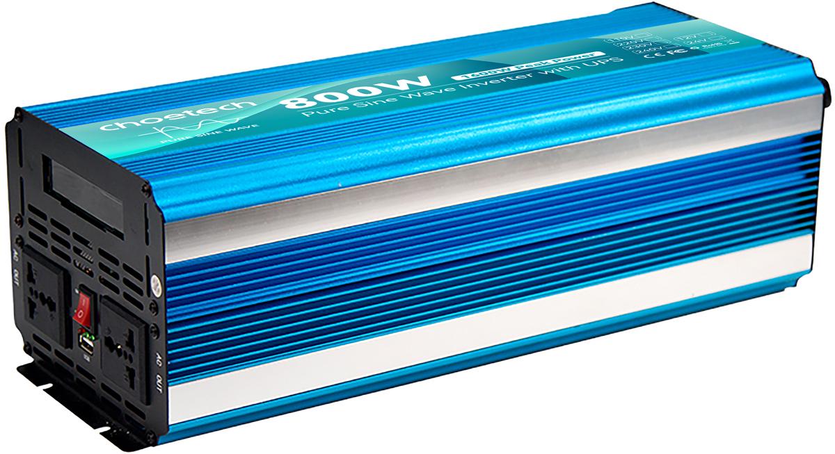 Инвертор с зарядкой Choetech чистая синусоида функция ИБП 12-220V 800 Вт (INV-C800WUPS-EU)