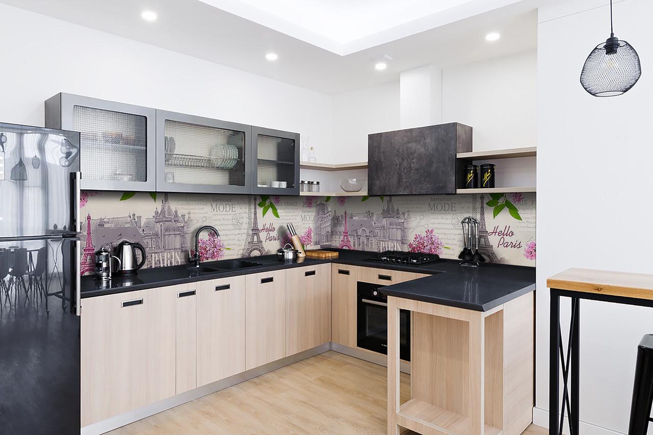 Кухонный фартук Весна в Париже эйфелева башня из самоклеющейся виниловой пленки 65х250 см Серый