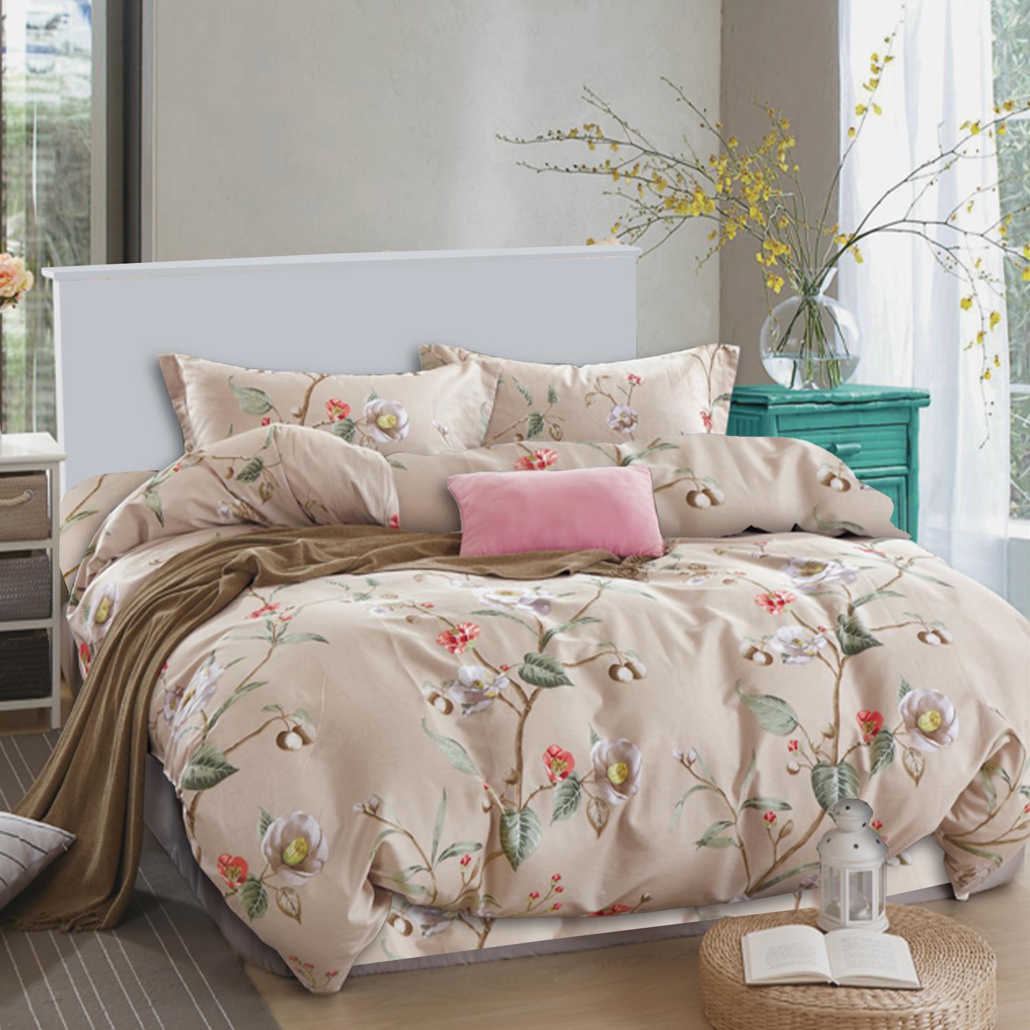 Комплект постельного белья Zastelli Цветы MX 116 Face сатин полуторный 145х210 см Бежевый