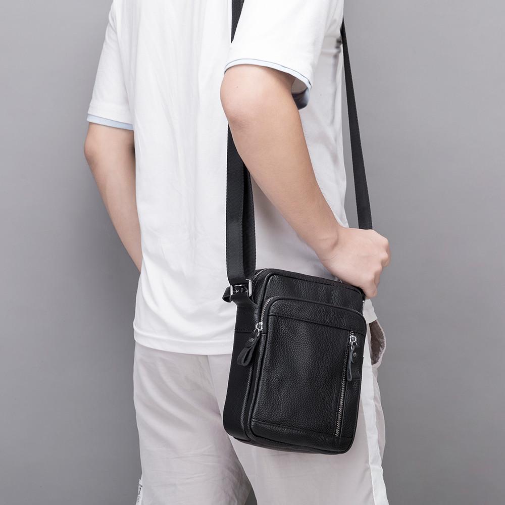 Чоловіча сумка через плече Lorian з натуральної шкіри з регульованим плечовим ременем Чорний (LR 257556-black) - фото 3 Чоловіча сумка через плече Lorian з натуральної шкіри з регульованим плечовим ременем Чорний (LR 257556-black) - фото 3