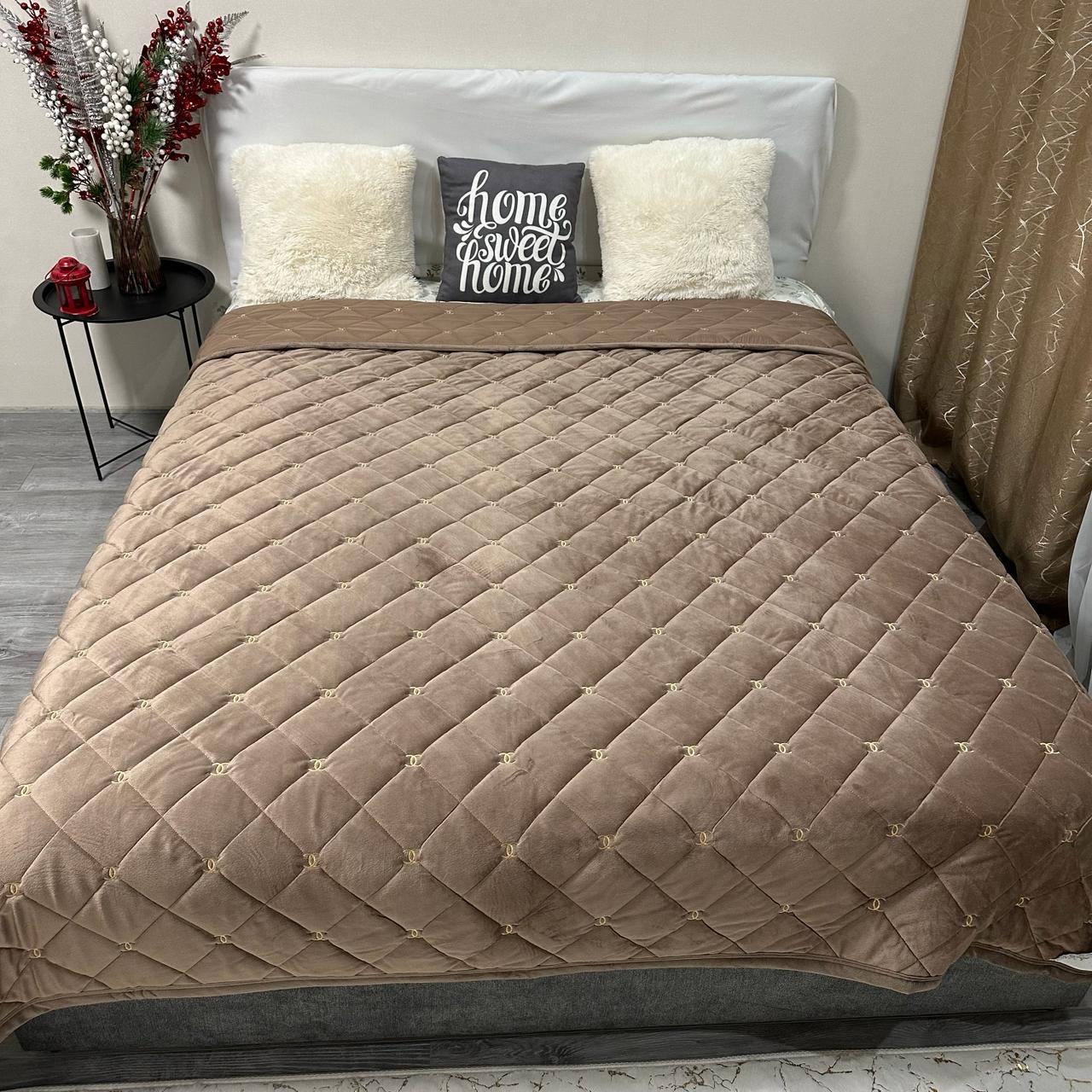Покривало на ліжко велюрове євро 220x240 см Кавовий (28822009) - фото 2