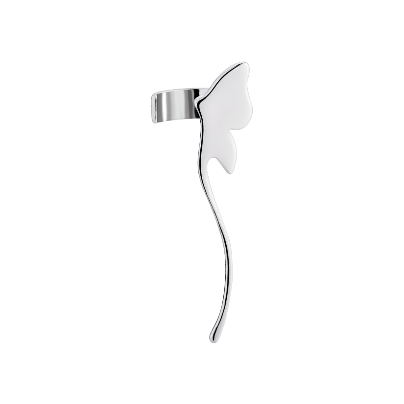 Серьга серебряная каф моно с Бабочкой без камней