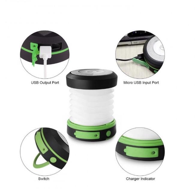 Складний ліхтар SUNROZ Solar Camping Lantern для подорожей на сонячній батареї Чорно-зелений (SUN4346) - фото 2