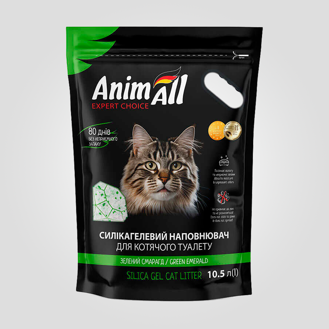 Наповнювач силікагелевий AnimAll для котів 10,5 л 4,4 кг Зелений смарагд (20505222)