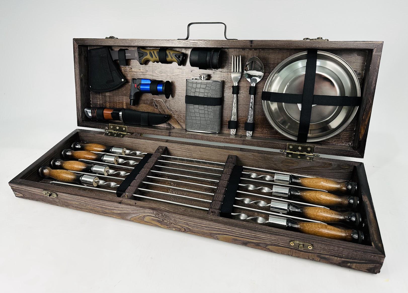 Набор шампуров и аксессуаров Пикник в деревянном кейсе 36 пр. Коричневый (141-10-KS-7603)