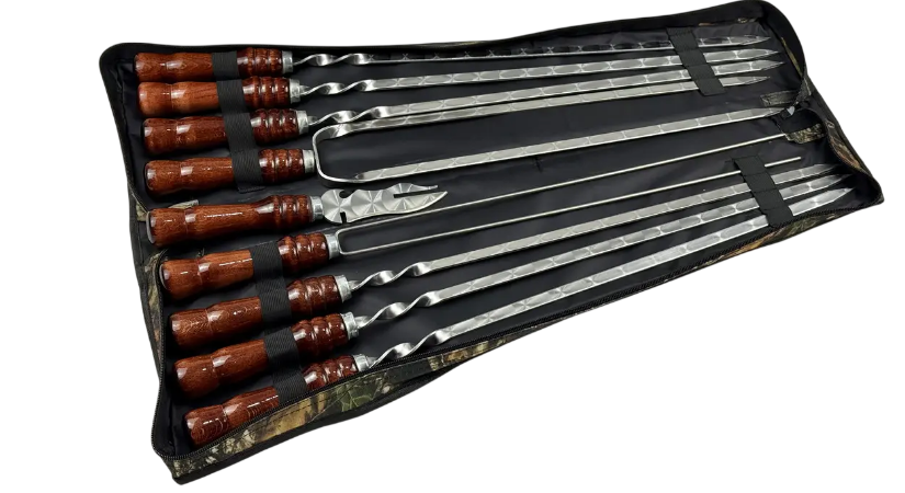 Набор шампуров GrillMaster Кизляр с овощным/двойным шампуром сталь 3 мм 9 пр. Коричневый (10-164-NB-2290)