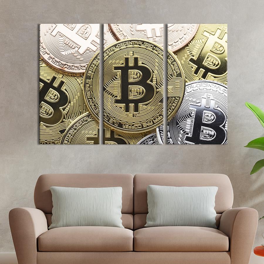 Картина модульная из 3 частей Криптовалюта биткойн XL 156х100 см (537-31)