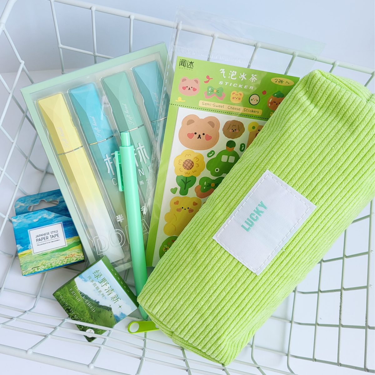 Подарунковий набір канцелярії в корейському стилі Зелений 6 предметів (329)