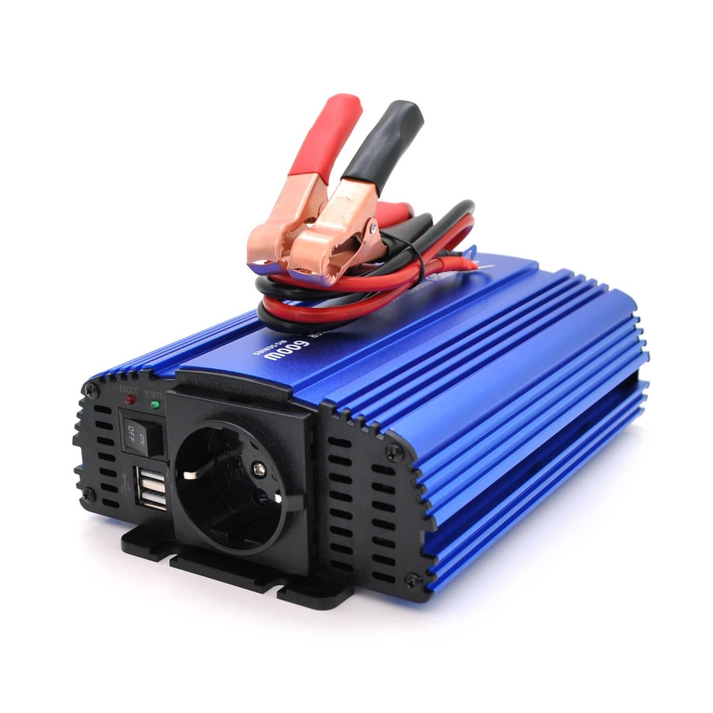Інвертор напруги Tommatech MS-600 Q15 12V/220V 600W з апроксимованою синусоїдою 1Shuko USB клемні дроти АЗУ/затискачі (35905)