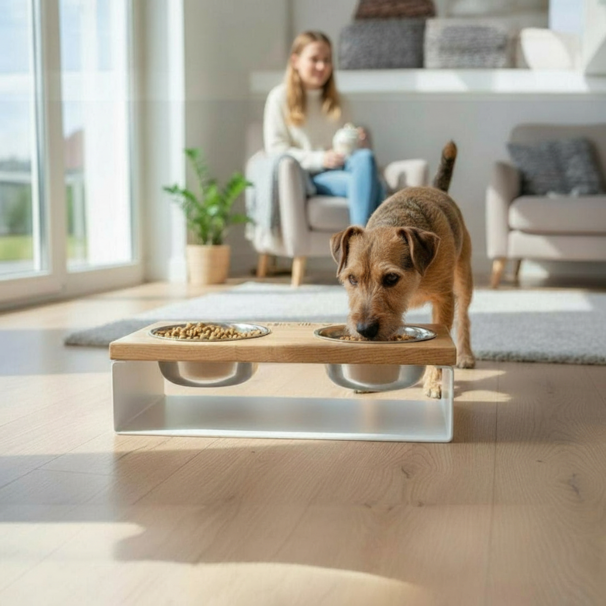 Миски на подставке из цельного металлического листа для собак и котов Hollky SteelWood S 2х0,45 л (SWS-36188-WHNT) - фото 1 Миски на подставке из цельного металлического листа для собак и котов Hollky SteelWood S 2х0,45 л (SWS-36188-WHNT) - фото 1