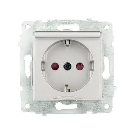 Механизм розетки врезной Ovivo Electric Grano с з/к шторками и крышкой Серебряный