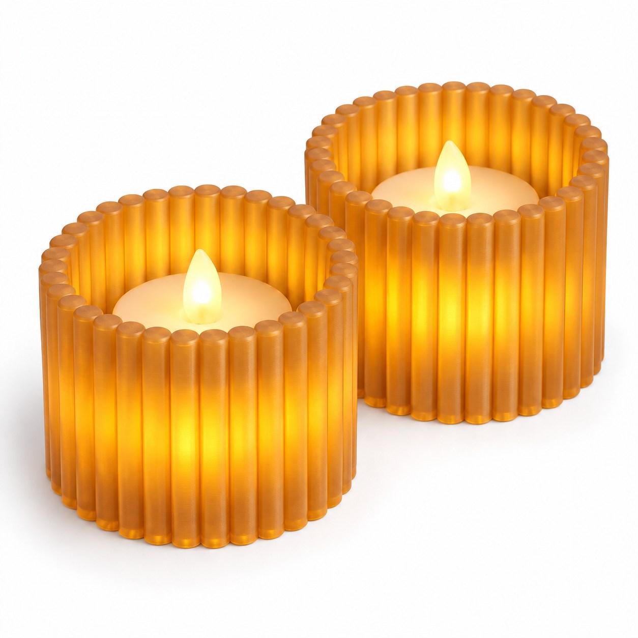 Подсвечники для LED-чайной свечи ребристые набор 2 шт. в скандинавском стиле 4,8 см Прозрачный янтарный (MW-2147319-A)