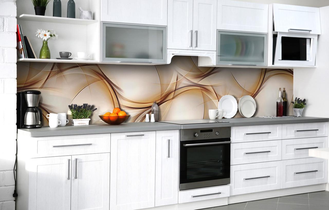 Кухонный фартук Золотые линии/Дуги виниловый самоклеющийся 600х3000 мм Бежевый