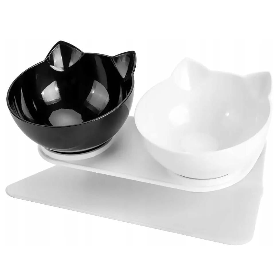 Подвійна миска для собак і котів на підставці для корму та води 2х400 мл