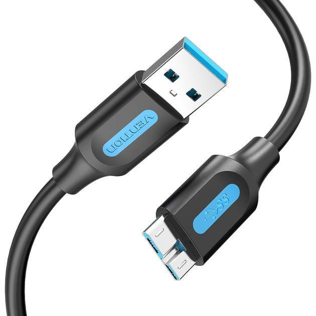 Кабель Vention USB 3.0 - Micro USB Type-B 5 Гбіт/с 5V/3A USB 3.0 A на Micro-B для жорских дисків 0,25 м Чорний (COPBC)