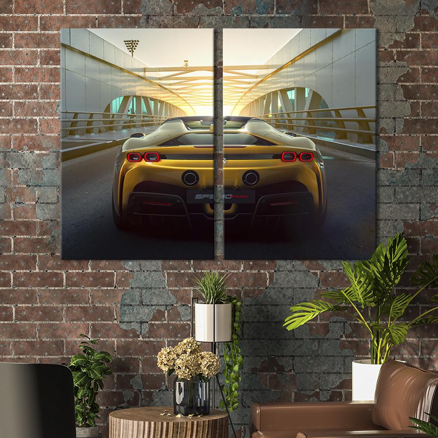 Картина на холсте Жёлтая Ferrari SF90 Spider 165x122 см (1319-2)
