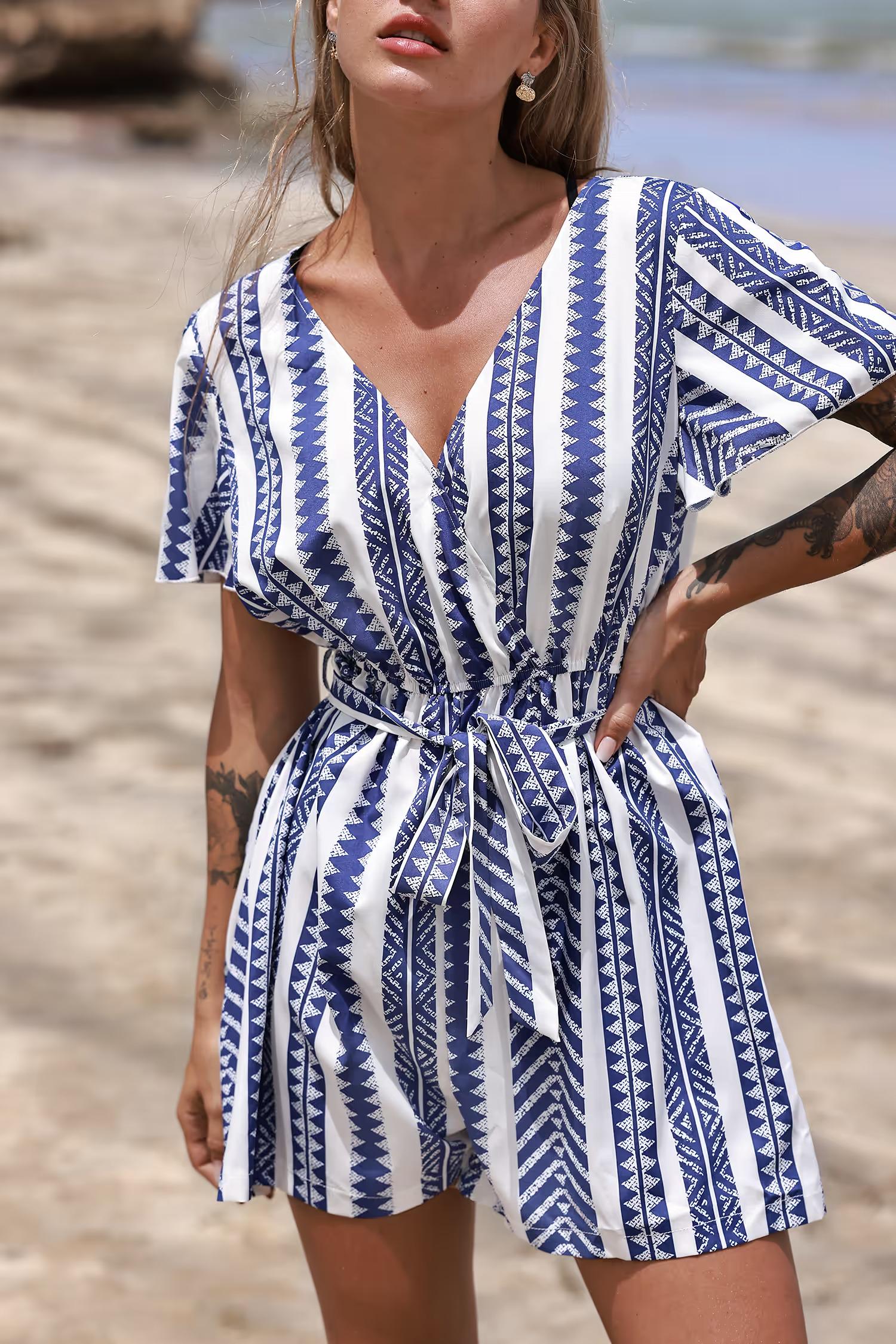 Комбінезон Cupshe Узор L Біло-синій (CAA13E4B031)