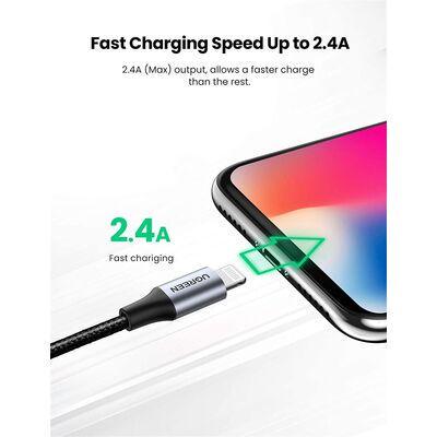Кабель зарядный UGREEN USB-A to Lightning для iPhone/iPad с оплеткой 2 м Black (US199) - фото 3 Кабель зарядный UGREEN USB-A to Lightning для iPhone/iPad с оплеткой 2 м Black (US199) - фото 3