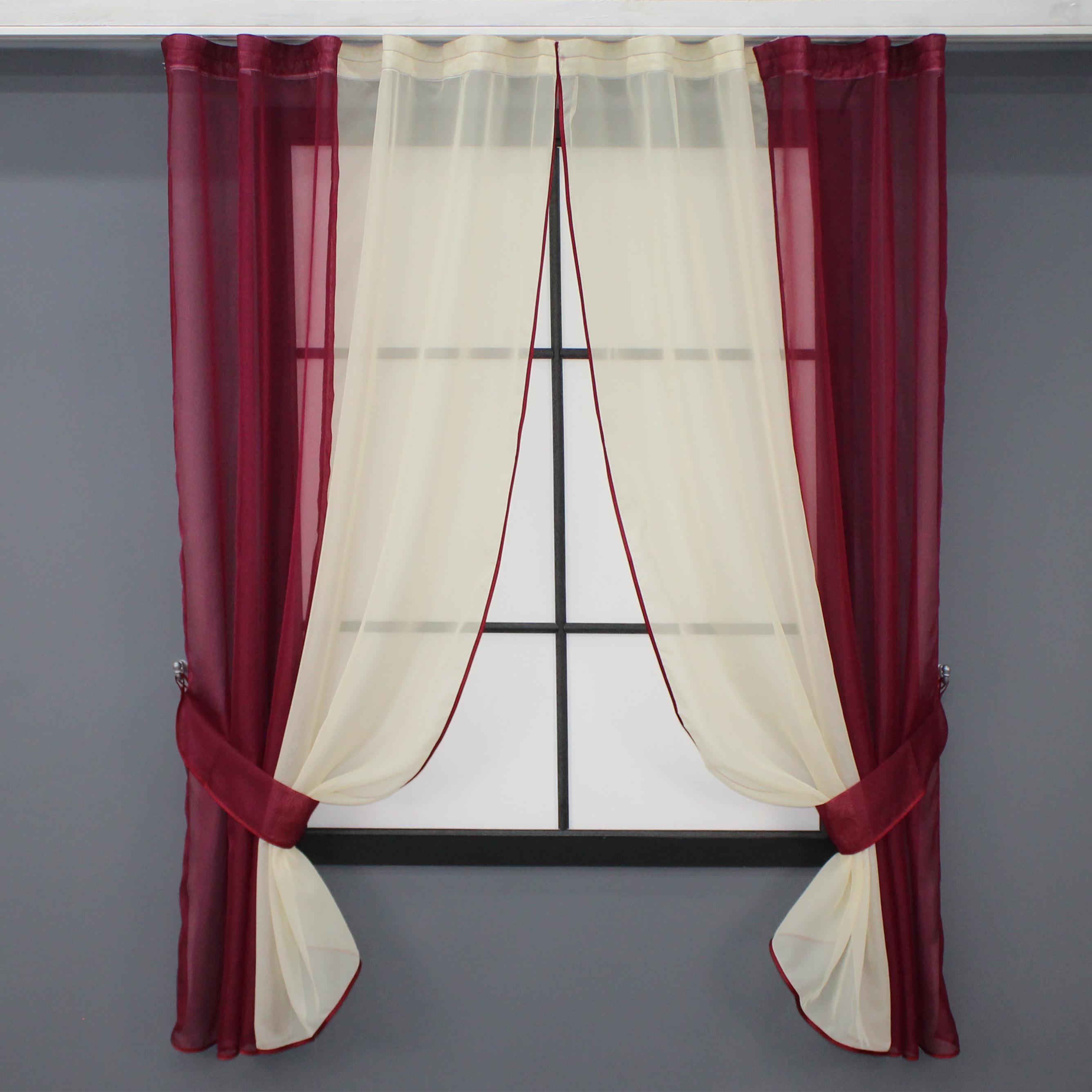 Шторы кухонные VR-Textil №017к комбинированные с подвязками 265х170 см Бордовый/Бежевый (50-564)