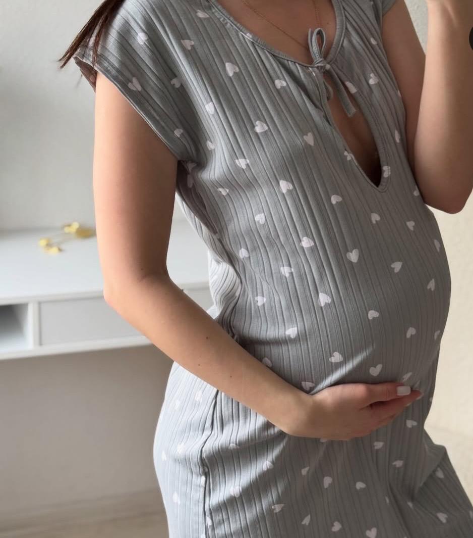 Ночная рубашка для кормления Крапля с сердечками M Серый (28431385)