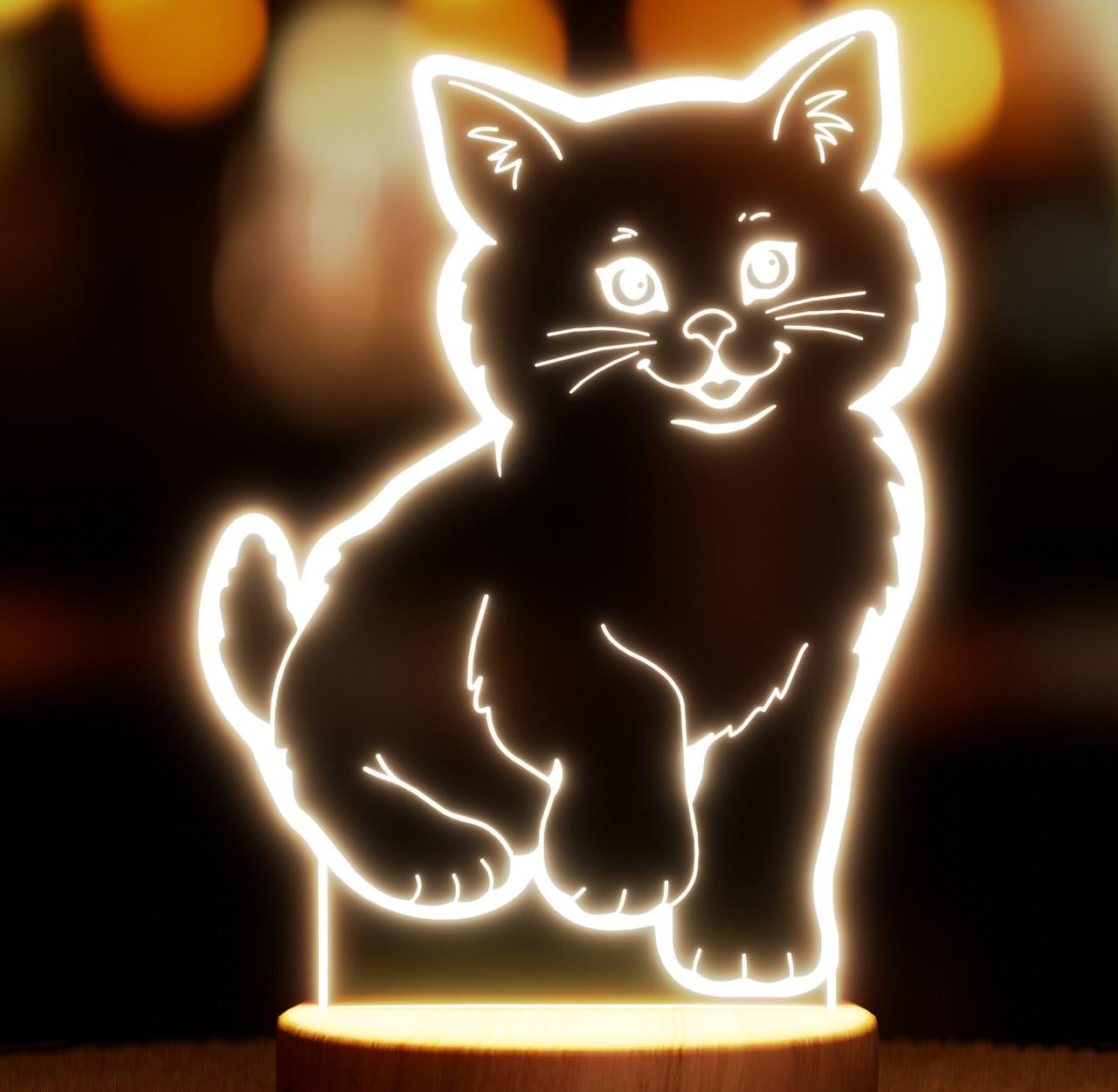 Ночник-светильник Lampic Котенок USB дерево/акрил 15х23 см Желтый (32377429)