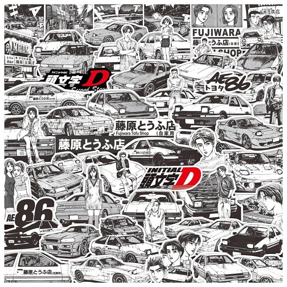 Наклейки Initial D 50 шт – набір вінілових аніме наліпок JDM (2957073782)