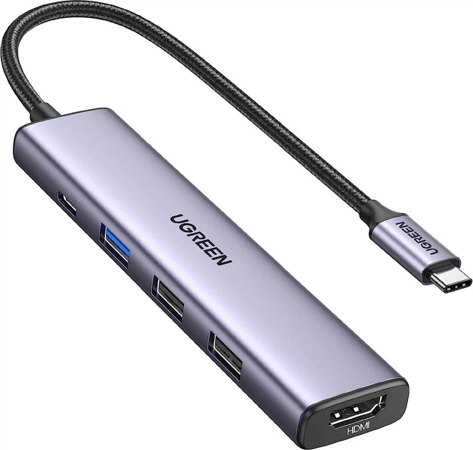 Хаб USB UGREEN CM478 USB-C to HDMI/1xUSB3.0 A/2xUSB2.0 A/PD Power Converter Space-Gray (KST-UGR-15495)