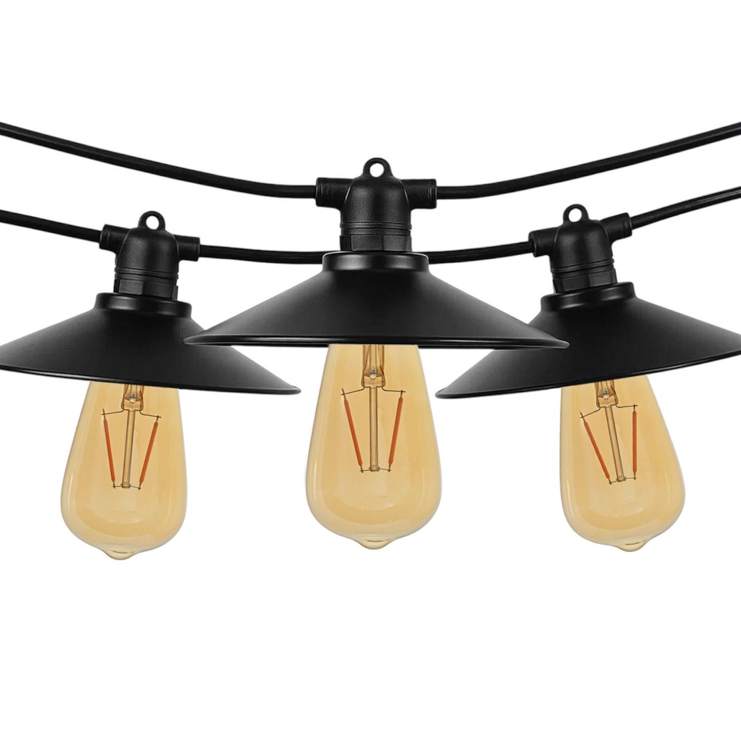 Ретро гирлянда уличная Premium Е27 с абажурами 15 м 30 патронов IP65 влагозащищенная с LED лампами ST64 Short gold Е27 2W 2200K