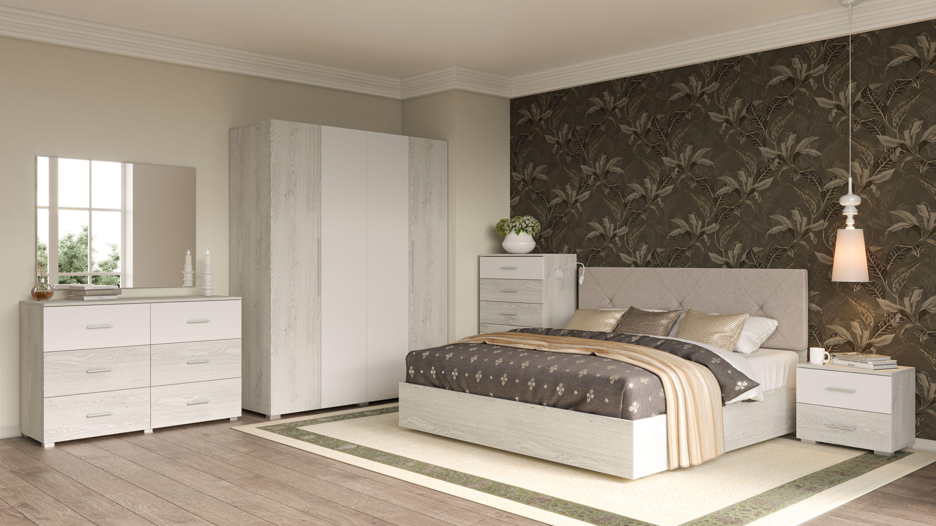 Комплект в спальню Світ меблів 4Д Ромбо ДСП Артвуд світлий/Білий